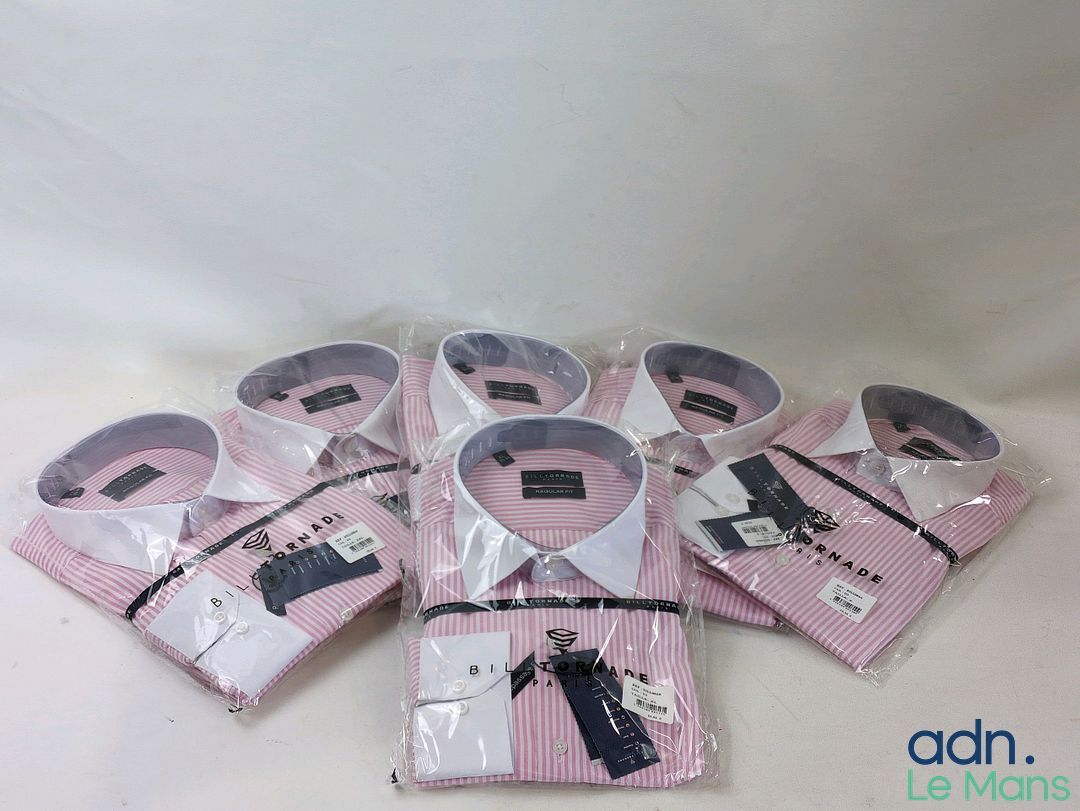 Lot de 6 chemises col blanc à rayures rose - régular fit - BILL TORNADE - Tailles: XXL,XL, L, M, S - Neuf - TVA Récup...