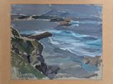 une peinture à l'huile représentant une vue de l'océan depuis une falaise