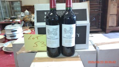 two bottles of wine sitting on top of a table