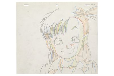 drawing of a young girl with a ponytail and a smile on her face