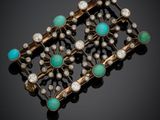 une broche en or, turquoise et perles