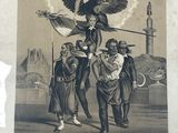 an old print of a man on a horse carrying a woman on his back