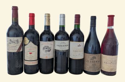 six bottles of wine are lined up in a row on a white background