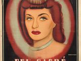 une vieille affiche de cinéma représentant une femme aux cheveux roux portant un collier de perles