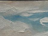 un tableau représentant un oiseau survolant un plan d'eau