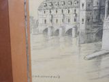 a picture of a drawing of a city by the water