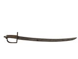 an old iron sword with a wooden handle on a white background