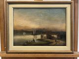 l'image d'une peinture représentant un bateau dans un plan d'eau