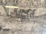 a picture of a drawing of a horse and a dog by the water