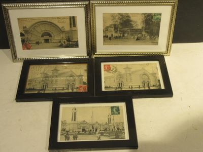 three framed pictures of a building and a clock tower