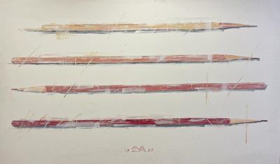 four pencils that are lined up in a row