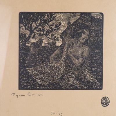 une image représentant un dessin en noir et blanc d'une femme assise sous un arbre