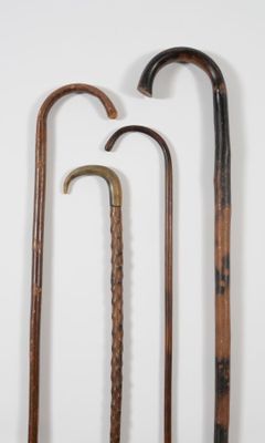 Lot de quatre cannes décoratives, à fût en néflier, en laurier, en épi - Photo 1