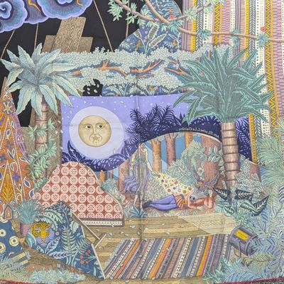 une image représentant un tableau représentant une scène nocturne avec une pleine lune dans le ciel