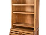 a wooden cabinet with drawers and a shelf on it