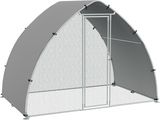 a large metal shelter with a mesh door and a metal frame