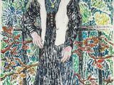une image représentant le dessin d'une femme en robe et gilet