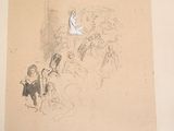 a drawing of a man riding a horse in a carriage
