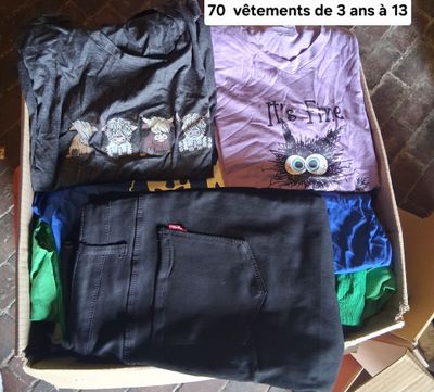 three pairs of jeans in a box on the floor