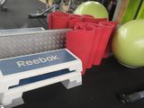 a gym equipment set up on a table in a gym