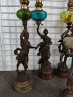Réunion de 6 lampes à pétrole à fut sujet en régule. (photo 3)
