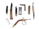 many different types of knives and knives on a white surface