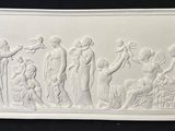 an image of a white relief of a group of people on a black background