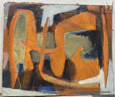 une peinture à l'huile représentant un tableau dans lequel figurent un homme et une femme dans une pièce orange