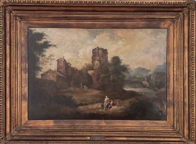 École du XIXe siècle Personnages au pied de ruines