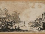 an image of a drawing of a group of people on a river