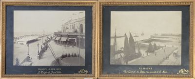 deux vieilles photos en noir et blanc représentant des bateaux dans un port
