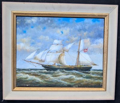 ANDRIEUX (XXe) : Voilier deux mats en mer, huile sur panneau…