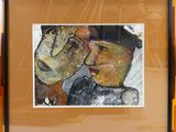 painting of a man and a woman kissing in front of a mirror