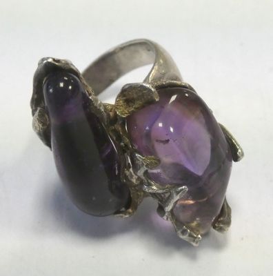 silver ring with amethorate and amethorate stone