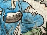 a painting of a woman sitting on the ground