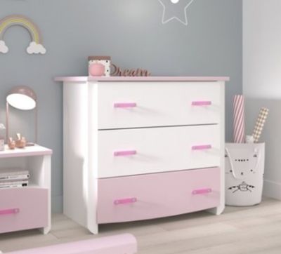 Commode 3 tiroirs BIOTIFUL PARISOT , couleur blanc et rose ,…