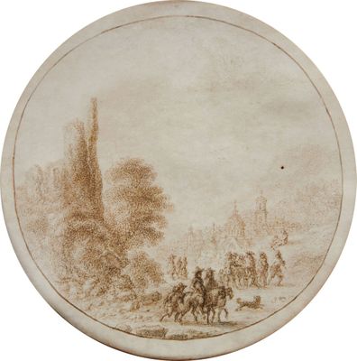 une image d'une peinture représentant un groupe de personnes à cheval