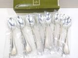 six silver spoons and a box of silver spoons
