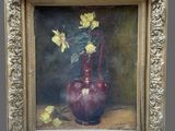 a painting of a vase with yellow flowers in it