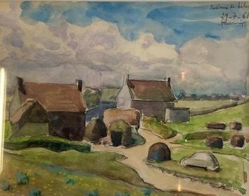 Philippe Georges BERMYN (1905 - 1972). Environs de Lilia. Aquarelle, fusain, et rehaut de gouache blanche sur papier....