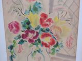 a painting of flowers in a vase on a table