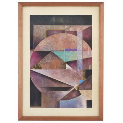 a painting of a geometric design in a wooden frame