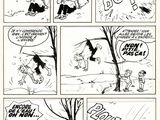 a black and white comic strip with a cartoon of a man on a swing