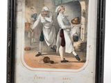 an old picture of a couple of people in a kitchen