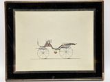 framed drawing of a horse drawn carriage with a man in a top hat