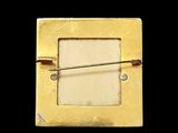 a picture of a gold picture frame with a pin in it