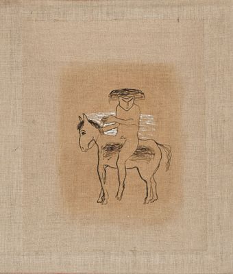 an image of a drawing of a man riding on a horse