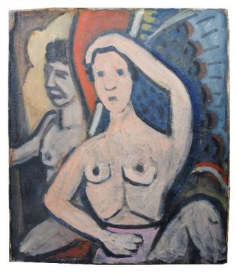 une image représentant un tableau où l'on voit une femme avec un homme en arrière-plan