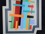 an image of a painting on a easel with a black background