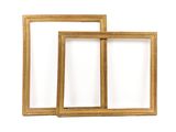 two wooden picture frames on a white background with a white background
